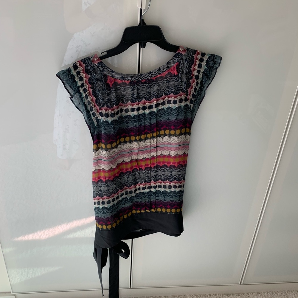 Anthropology drop waist mixed print top